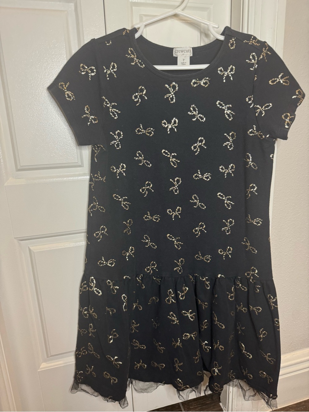 Crewcuts Black Dress with Gold Bow Accents